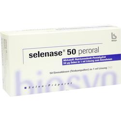 Packung mit Selen-Präparat, 50 Trinkampullen zu je 1 ml Lösung.
