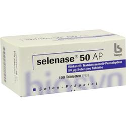 Eine weiße Medikamentenverpackung mit der Aufschrift "Selenase 50 AP".