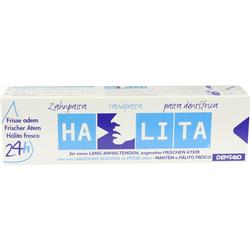 Eine Zahnpastapackung mit dem Namen "Halita" für frischen Atem.