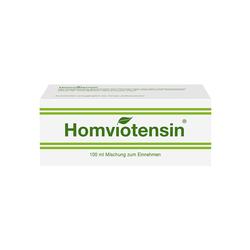 Weiße Verpackung mit grünem Text "Homviotensin" und grünem Blattmotiv.